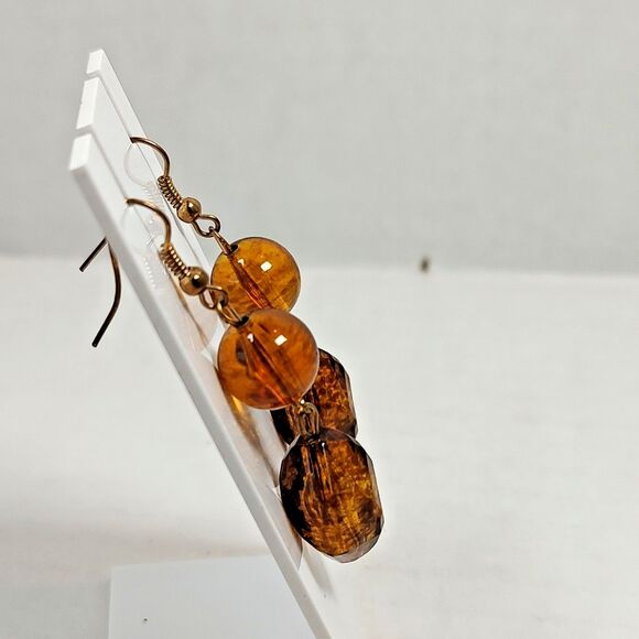 Amber Tone Necklace Earrings Set Faceted Beads Gold Chain Statement 16" - 19" - Picture 10 of 16